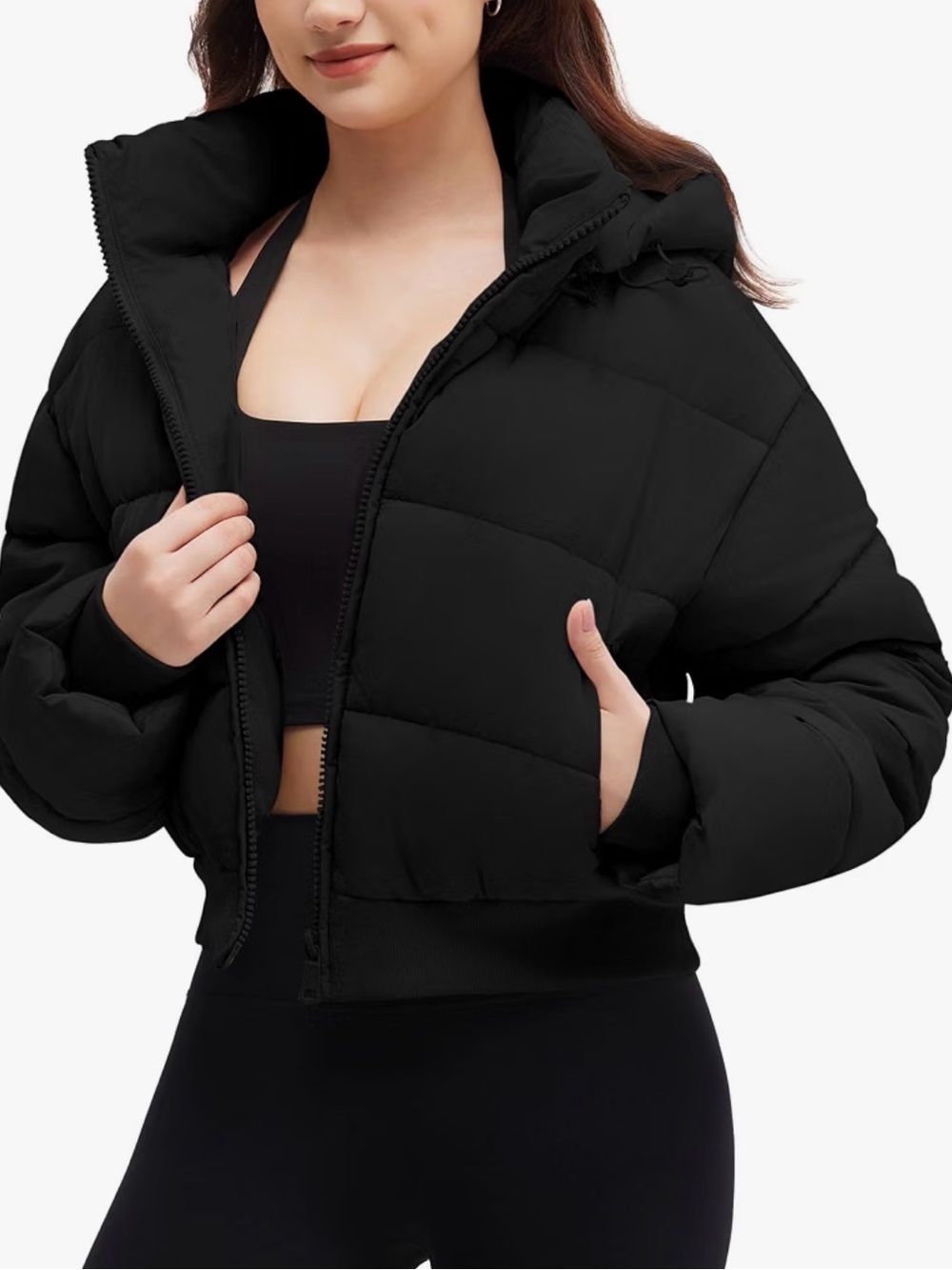 Cropped Black Puffer Jacket - Women's Winter Coat